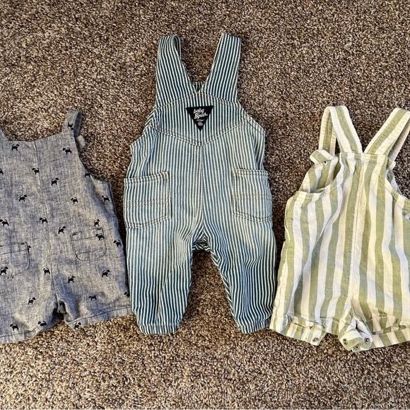 Lightly Worn 1 x overalls, blue striped, green striped and dogs. 0-3 months. - Picture 2 of 10